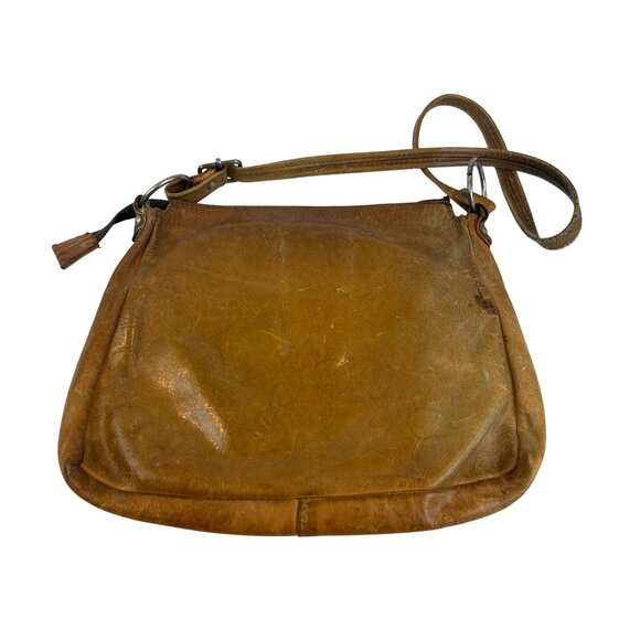 Vintage 70s Brown Leather Shoulder Bag Adjustable Strap Zipper Pocket - Picture 3 of 16